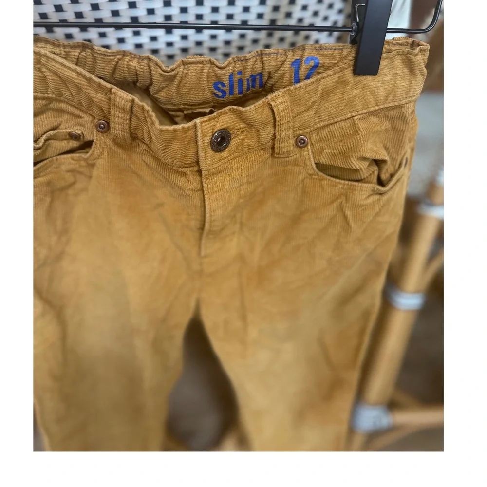 Crewcuts J.Crew Boys Slim Corduroy Pants Mustard Tan Adjustable Waist Size 12